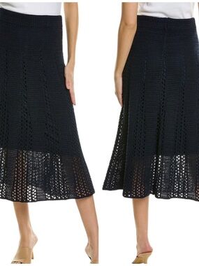 Vince Navy Godet Crochet Jacket and skirt and matching crochet tank top in white